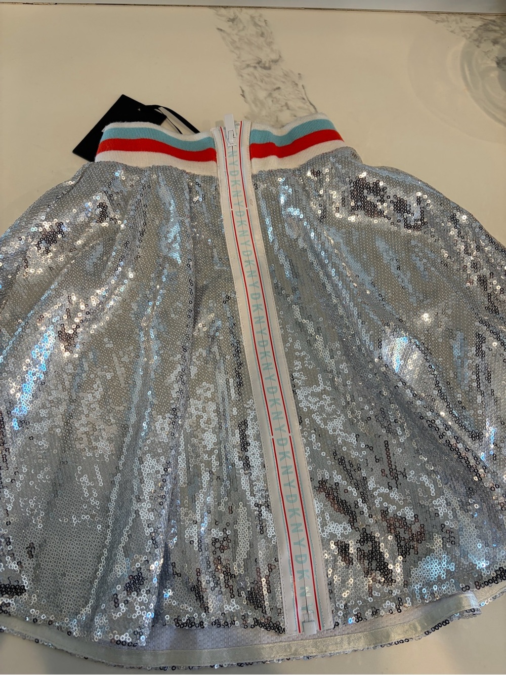 Dkny Silver Sequin Kids Skirt with Striped Waistband